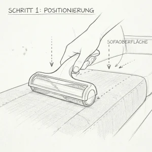 Handpositionierung des Tierhaarentferners auf einem Sofakissen zur Reinigung.