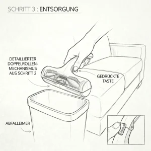 Schritt 3: Entsorgen Sie die Tierhaare aus dem Doppelwalzenentferner in einem Mülleimer.